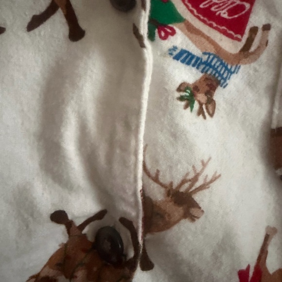 Old Navy White Reindeer XMAS Flannel button up Pajama Set size XL with pockets - Picture 4 of 13